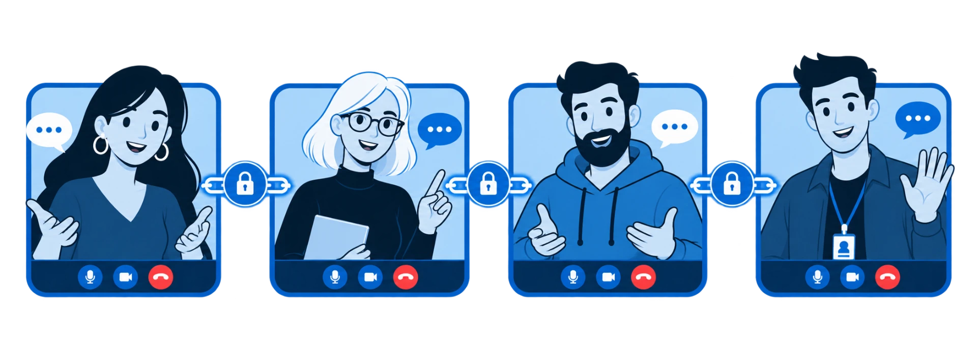 Four people in an end-to-end encrypted DRIVUNO video call
