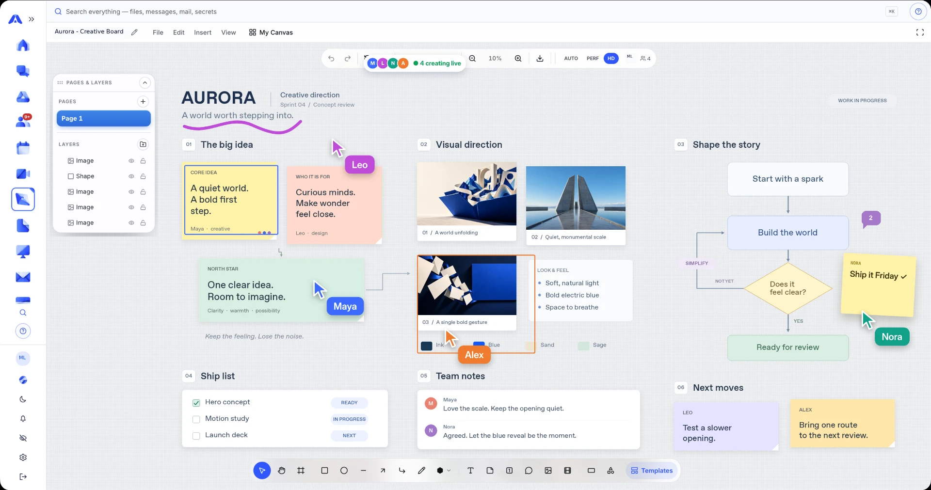 DRIVUNO Whiteboard: encrypted creative board with live cursors, sticky notes and shapes