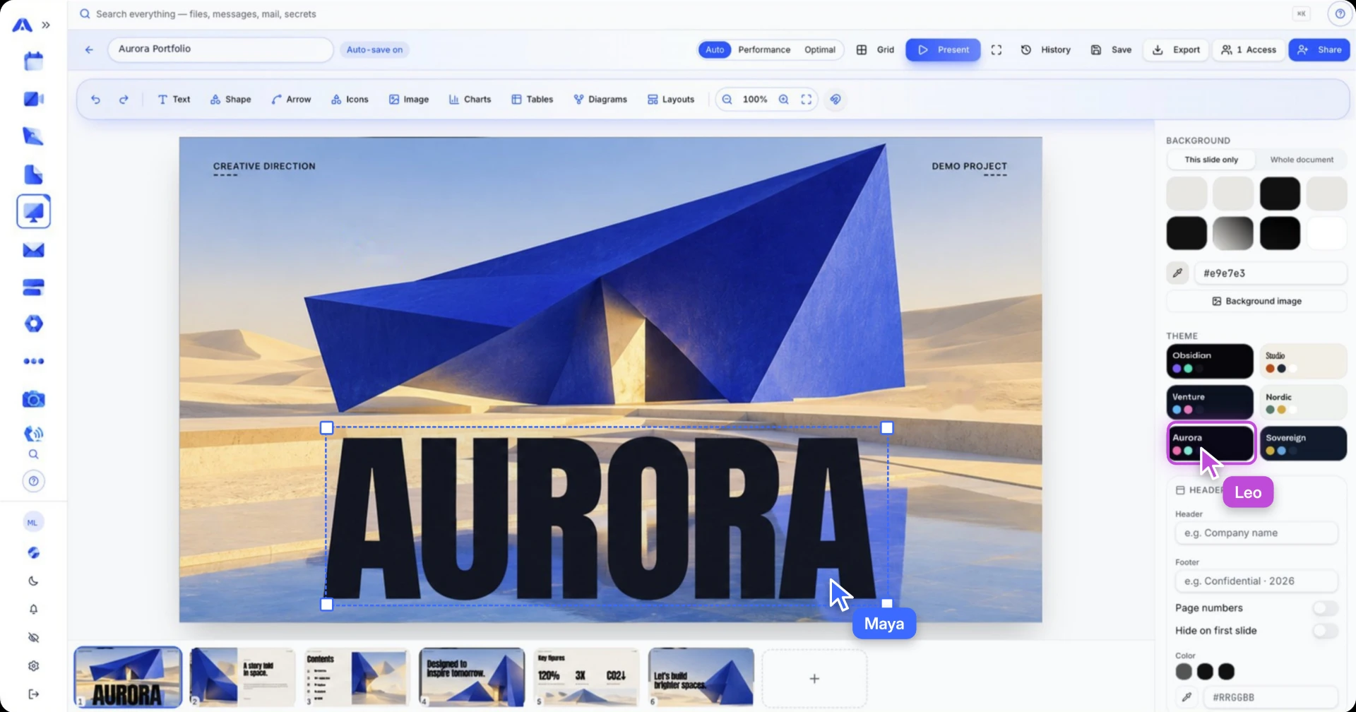 DRIVUNO Presentations: encrypted slide editor with live collaboration and theme picker